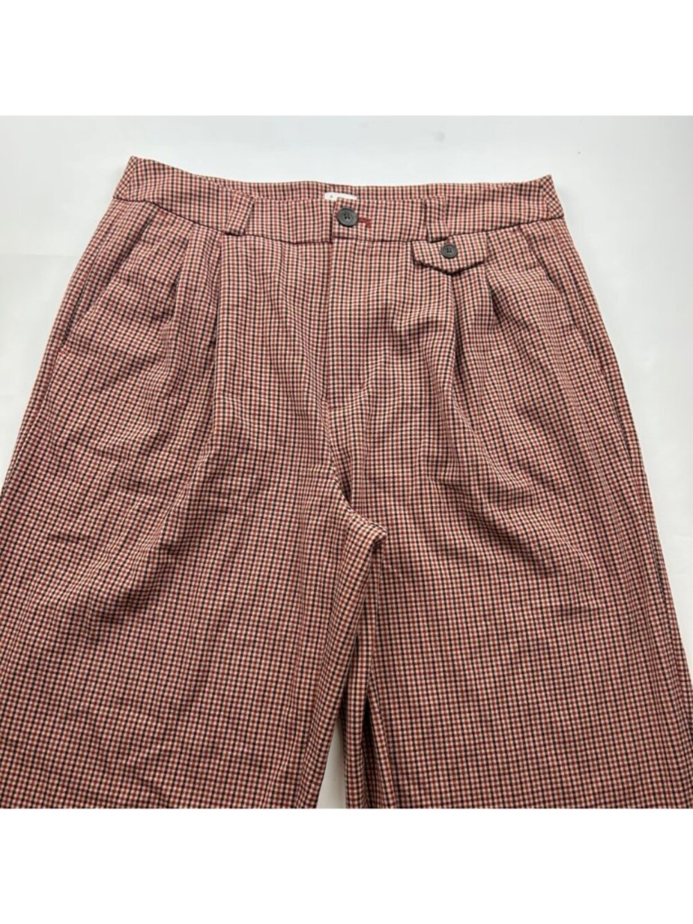 A New Day Burgundy Brown Plaid High Rise Wide Leg Trouser Pant 10 - Picture 2 of 7